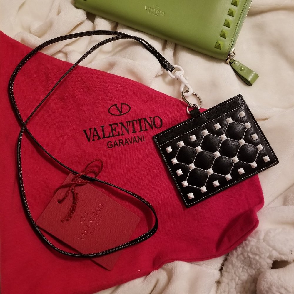 VALENTINO GARAVANI Rock Stud Calfskin ID Lanyard Key Ring